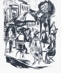 1949 | Fünf Damen im Straßencafé